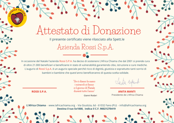 Attestato di donazione